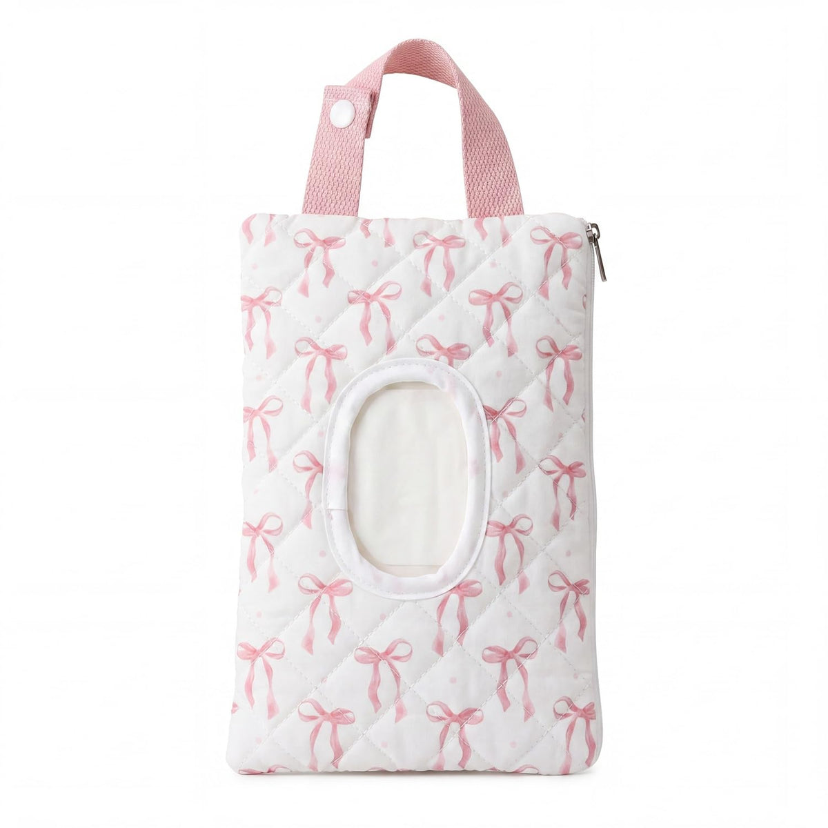 Quilted Wipes Pouch Baby Wipe and Diaper Pouch, Bow, Pink