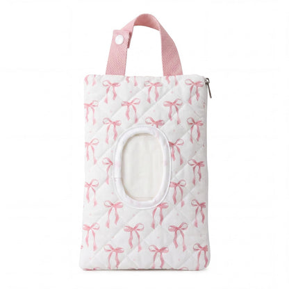 Quilted Wipes Pouch Baby Wipe and Diaper Pouch, Bow, Pink