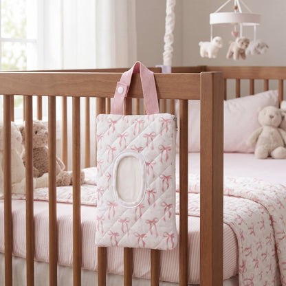 Quilted Wipes Pouch Baby Wipe and Diaper Pouch, Bow, Pink