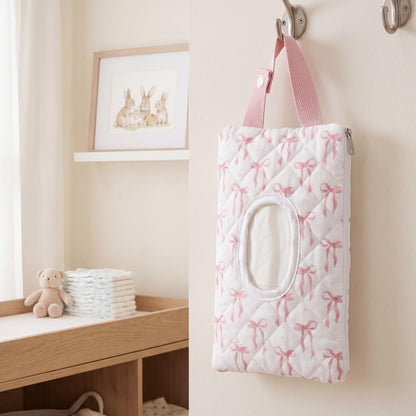 Quilted Wipes Pouch Baby Wipe and Diaper Pouch, Bow, Pink