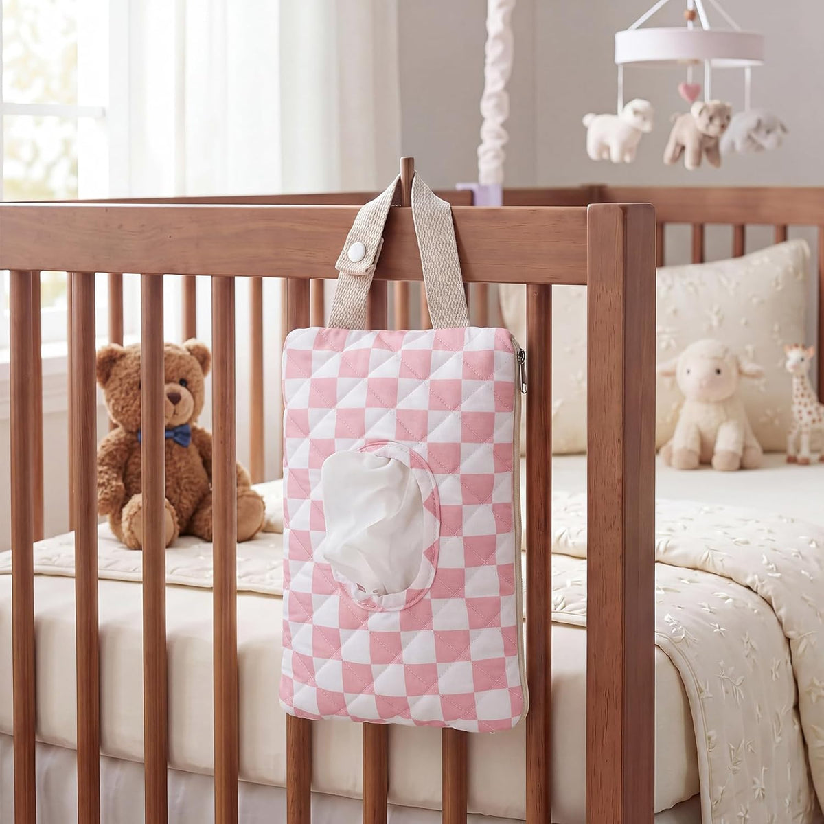 Quilted Wipes Pouch Baby Wipe and Diaper Pouch, Bow, Pink