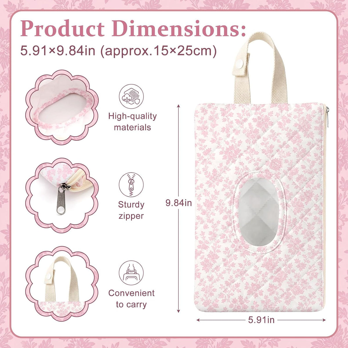 Quilted Wipes Pouch Baby Wipe and Diaper Pouch, Bow, Pink