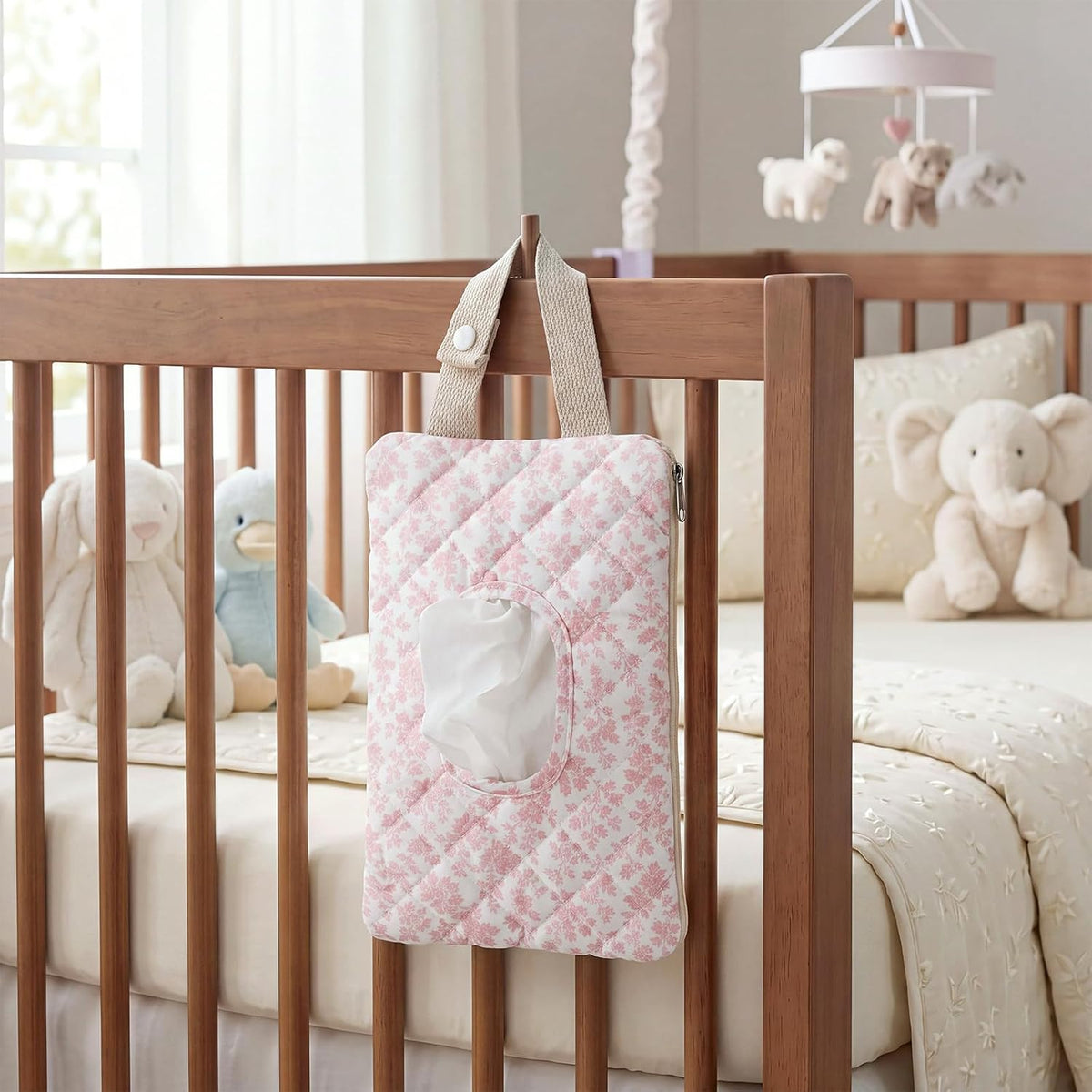 Quilted Wipes Pouch Baby Wipe and Diaper Pouch, Bow, Pink