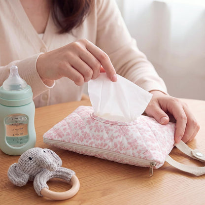 Quilted Wipes Pouch Baby Wipe and Diaper Pouch, Bow, Pink