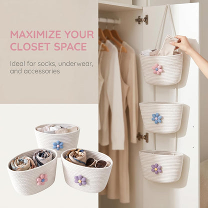 Hanging Basket, Over Door Organizer, 3 -Tier Wall Basket with Hooks
