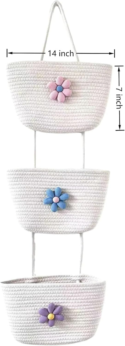 Hanging Basket, Over Door Organizer, 3 -Tier Wall Basket with Hooks
