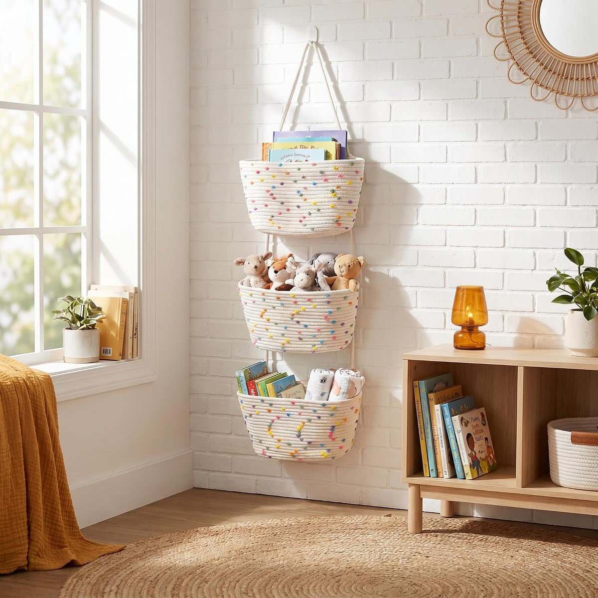 Hanging Basket, Over Door Organizer, 3 -Tier Wall Basket with Hooks
