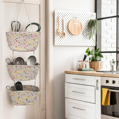 Hanging Basket, Over Door Organizer, 3 -Tier Wall Basket with Hooks