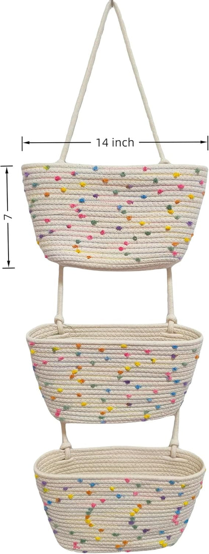 Hanging Basket, Over Door Organizer, 3 -Tier Wall Basket with Hooks