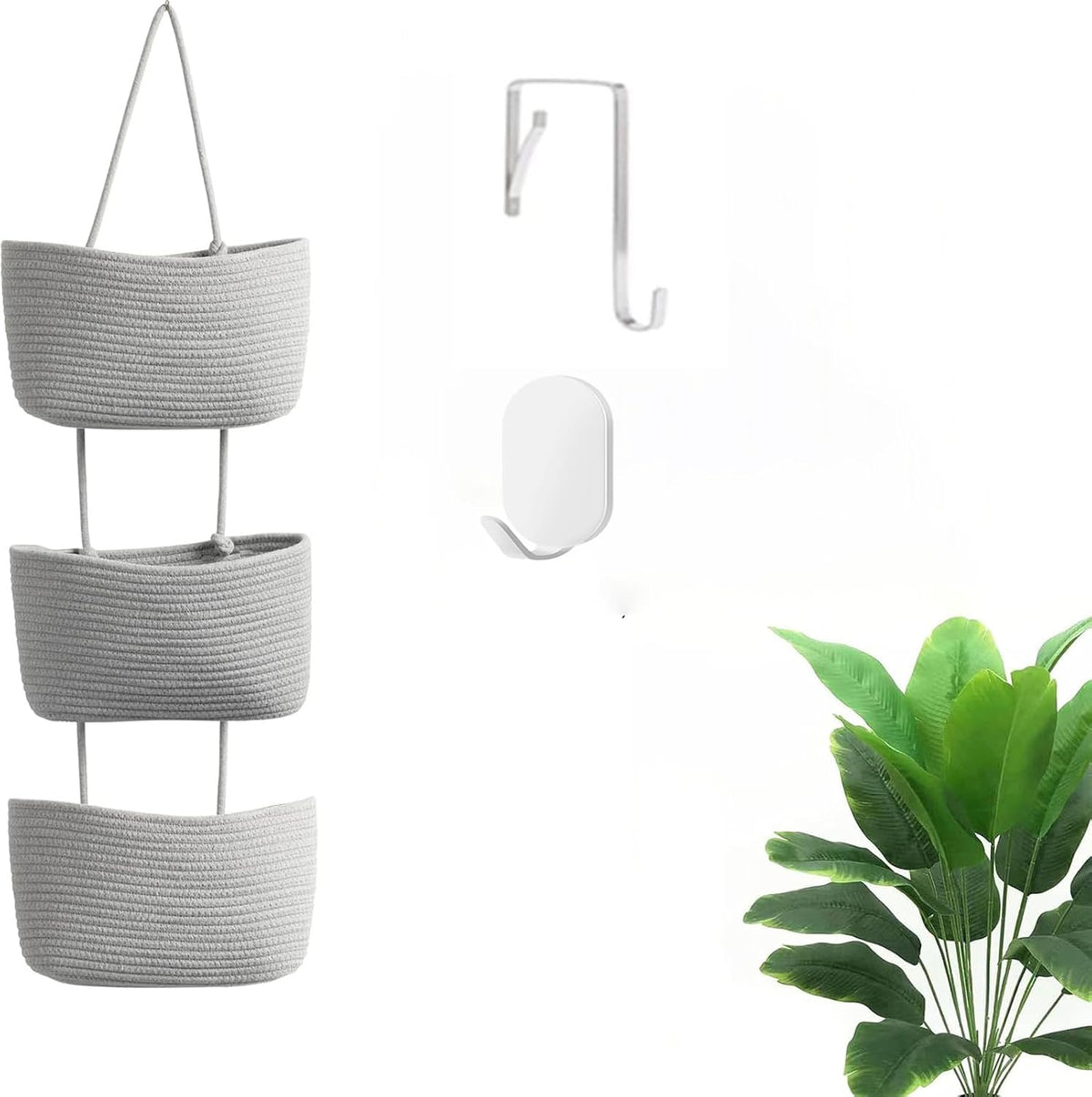 Hanging Basket, Over Door Organizer, 3 -Tier Wall Basket with Hooks
