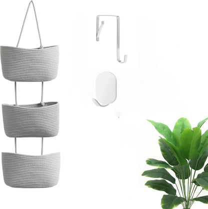 Hanging Basket, Over Door Organizer, 3 -Tier Wall Basket with Hooks