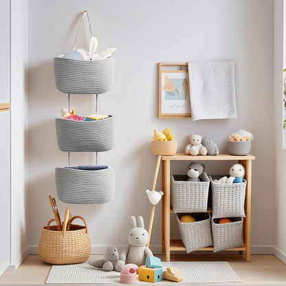Hanging Basket, Over Door Organizer, 3 -Tier Wall Basket with Hooks