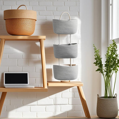 Hanging Basket, Over Door Organizer, 3 -Tier Wall Basket with Hooks