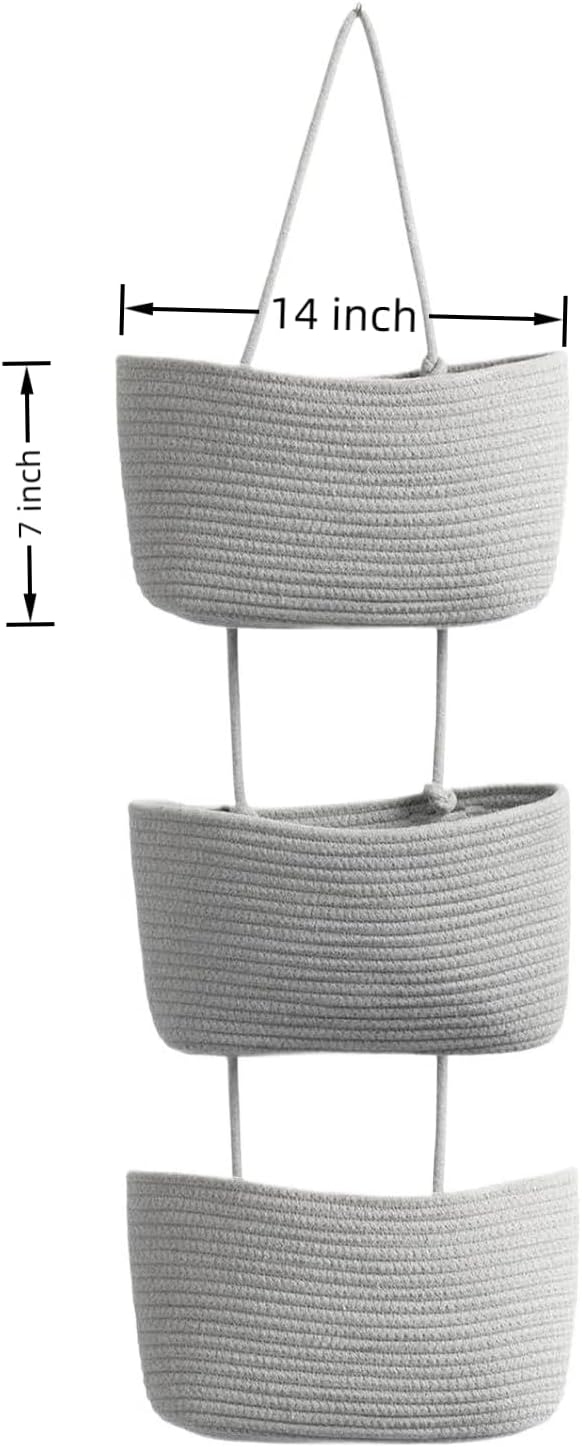 Hanging Basket, Over Door Organizer, 3 -Tier Wall Basket with Hooks