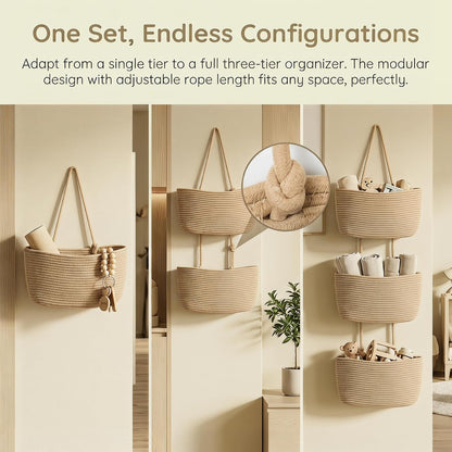 Hanging Basket, Over Door Organizer, 3 -Tier Wall Basket with Hooks