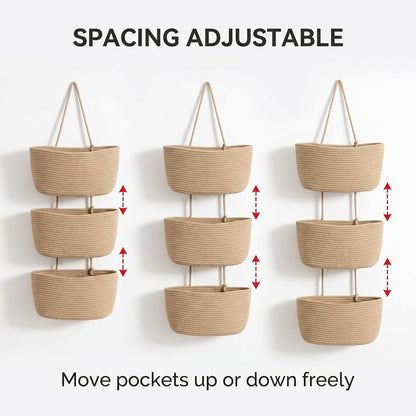 Hanging Basket, Over Door Organizer, 3 -Tier Wall Basket with Hooks
