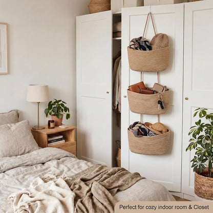 Hanging Basket, Over Door Organizer, 3 -Tier Wall Basket with Hooks