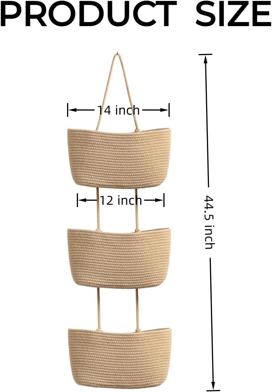 Hanging Basket, Over Door Organizer, 3 -Tier Wall Basket with Hooks