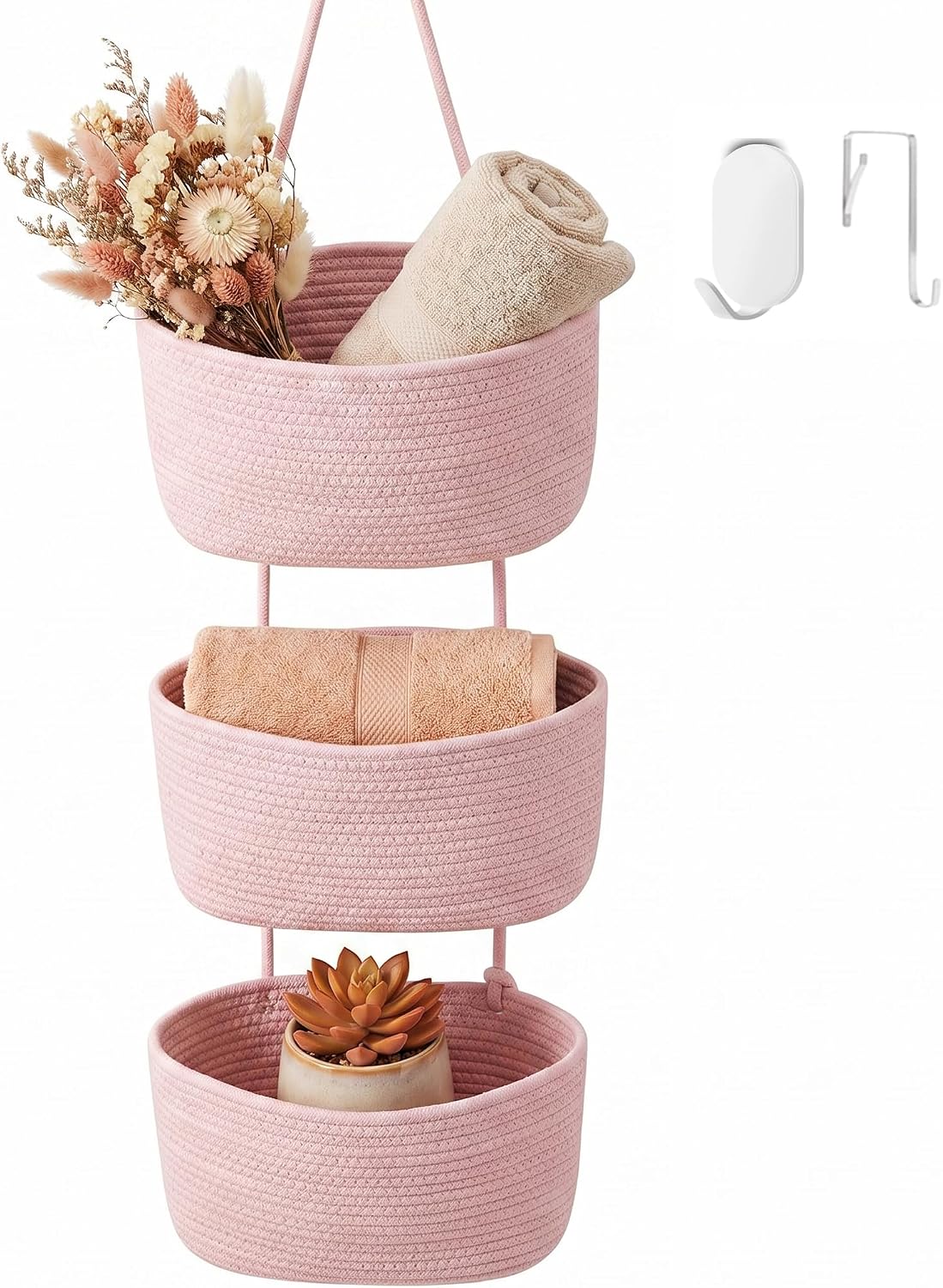 Hanging Basket, Over Door Organizer, 3 -Tier Wall Basket with Hooks