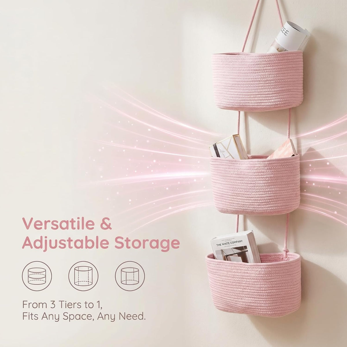 Hanging Basket, Over Door Organizer, 3 -Tier Wall Basket with Hooks