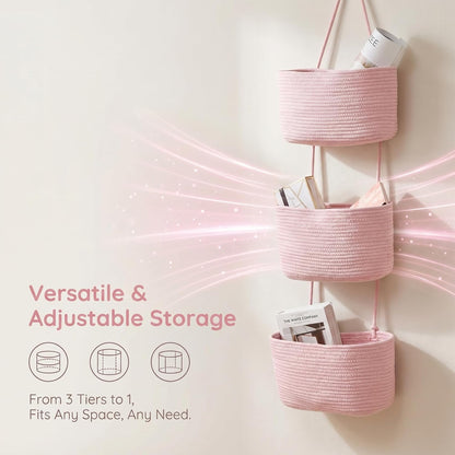 Hanging Basket, Over Door Organizer, 3 -Tier Wall Basket with Hooks