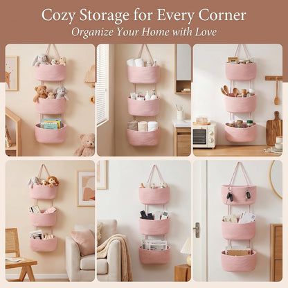 Hanging Basket, Over Door Organizer, 3 -Tier Wall Basket with Hooks
