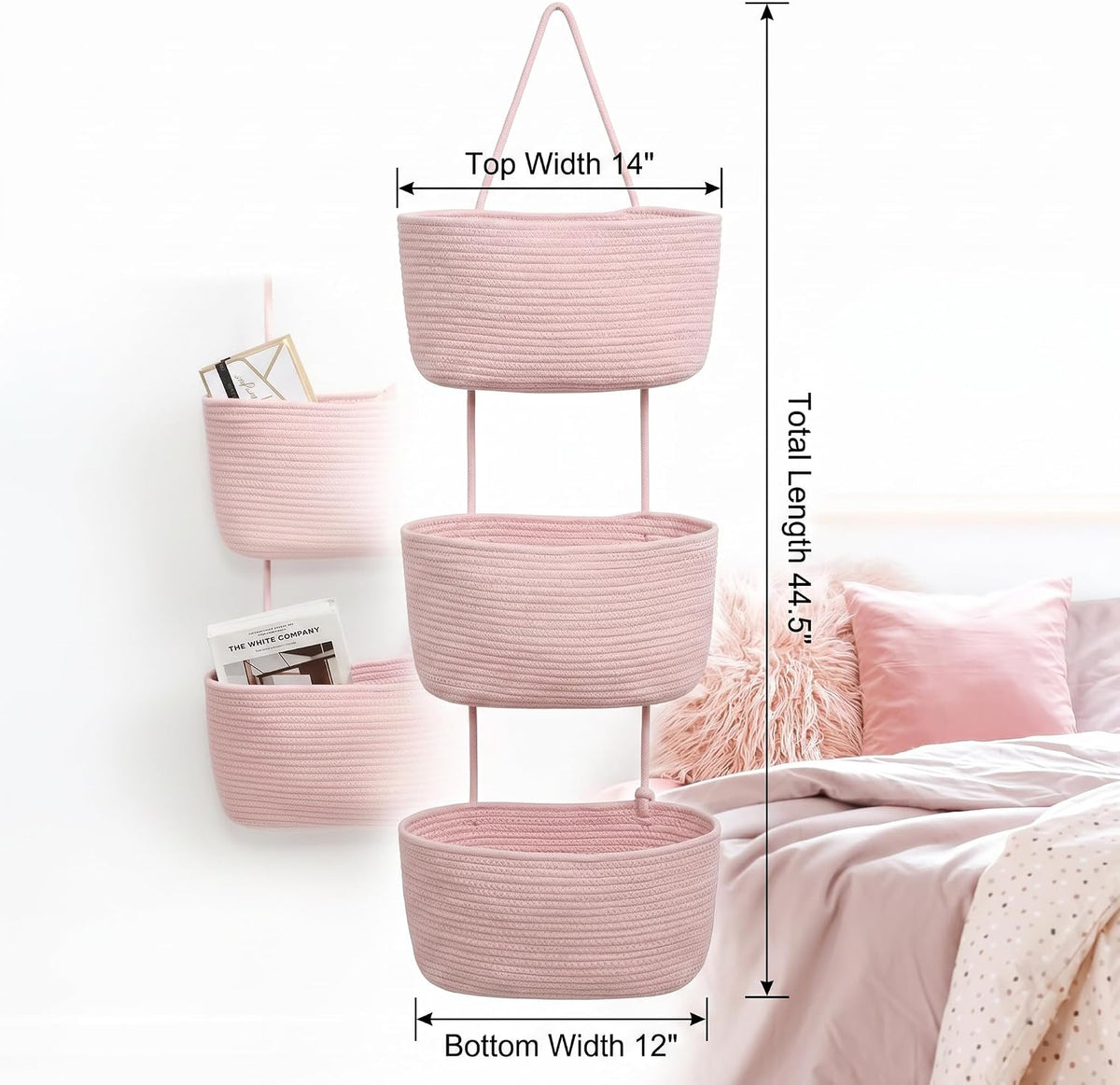 Hanging Basket, Over Door Organizer, 3 -Tier Wall Basket with Hooks