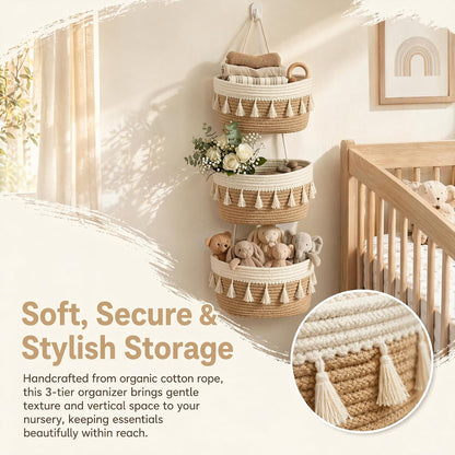 Hanging Basket, Over Door Organizer, 3 -Tier Wall Basket with Hooks