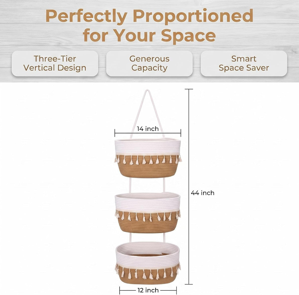 Hanging Basket, Over Door Organizer, 3 -Tier Wall Basket with Hooks
