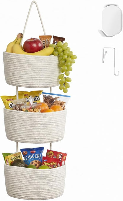 Hanging Basket, Over Door Organizer, 3 -Tier Wall Basket with Hooks