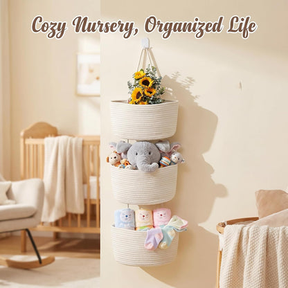 Hanging Basket, Over Door Organizer, 3 -Tier Wall Basket with Hooks