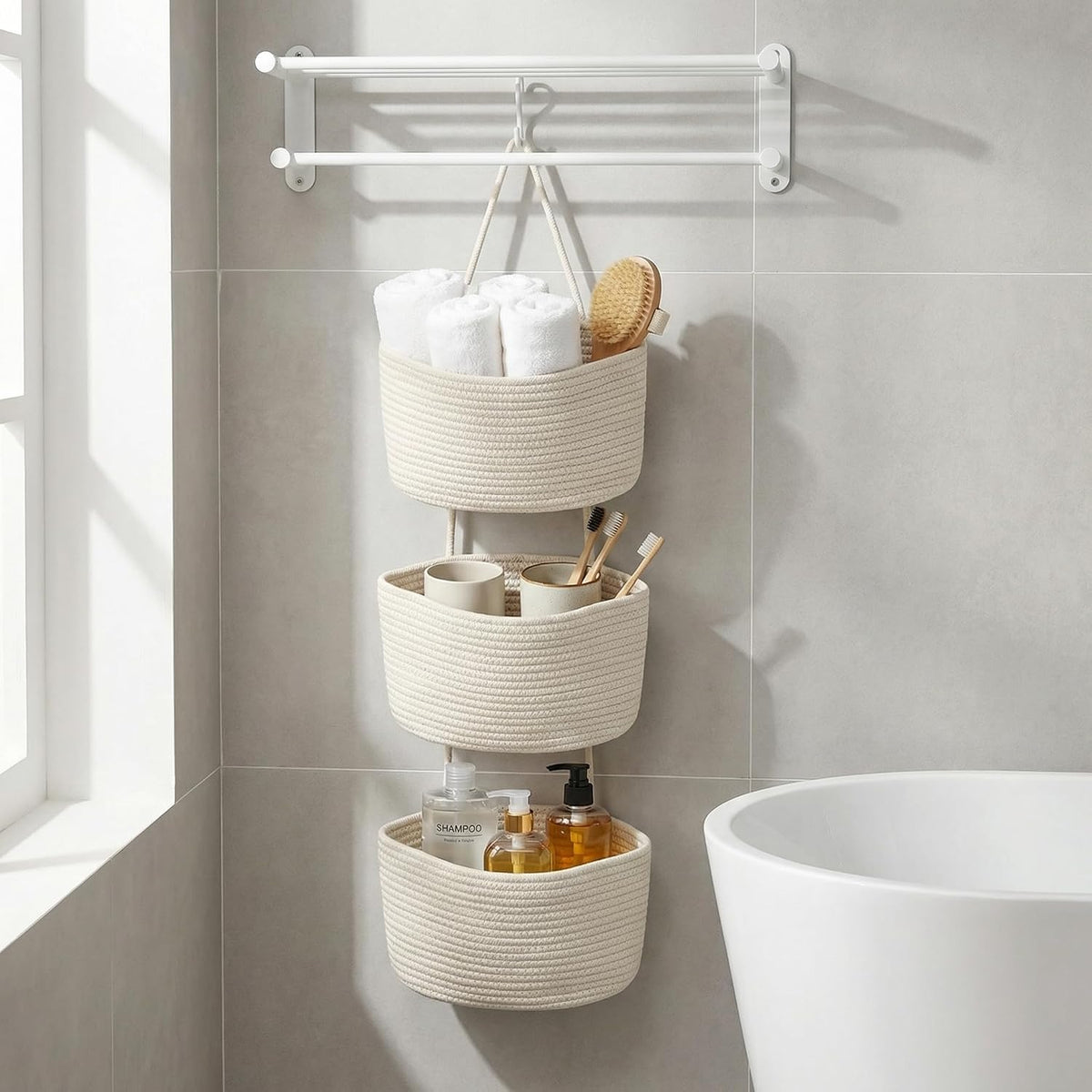 Hanging Basket, Over Door Organizer, 3 -Tier Wall Basket with Hooks