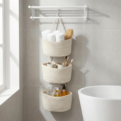 Hanging Basket, Over Door Organizer, 3 -Tier Wall Basket with Hooks
