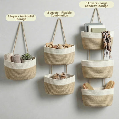 Hanging Basket, Over Door Organizer, 3 -Tier Wall Basket with Hooks