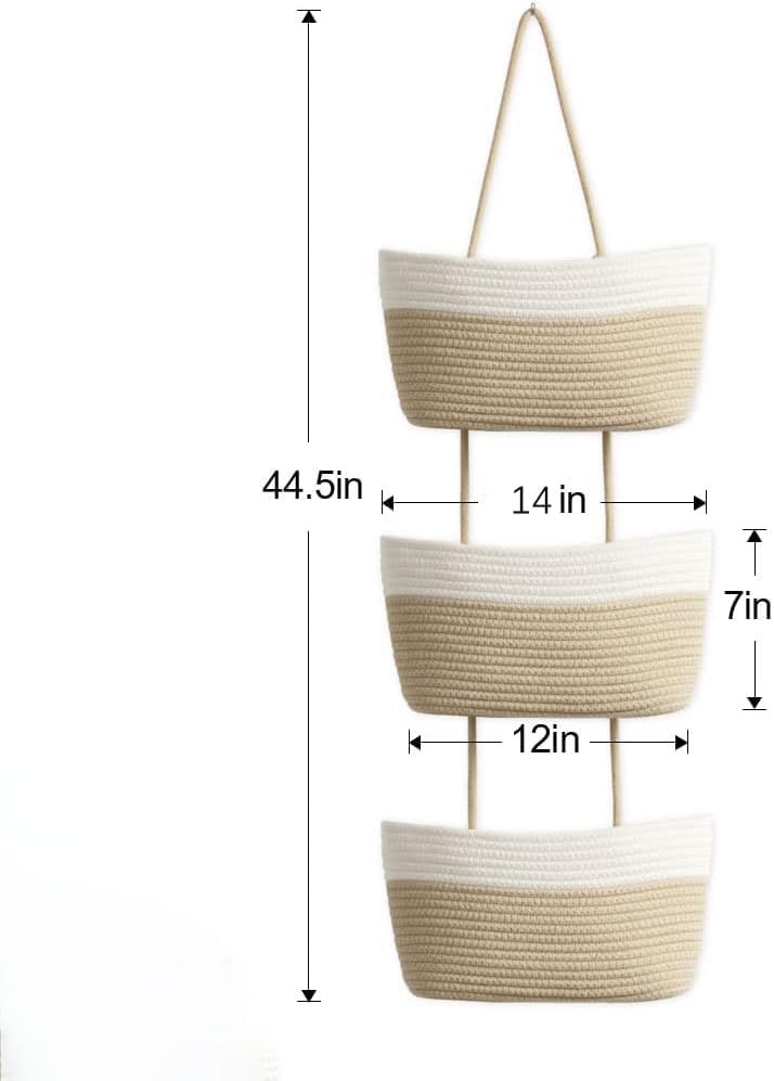 Hanging Basket, Over Door Organizer, 3 -Tier Wall Basket with Hooks