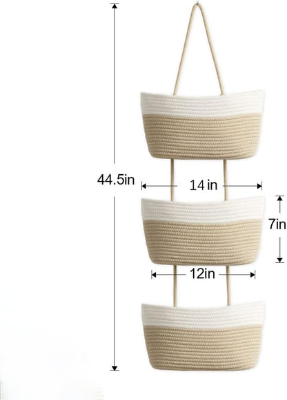 Hanging Basket, Over Door Organizer, 3 -Tier Wall Basket with Hooks