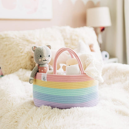 Pastel Rainbow Rope Diaper Caddy Organizer, Nursery Basket