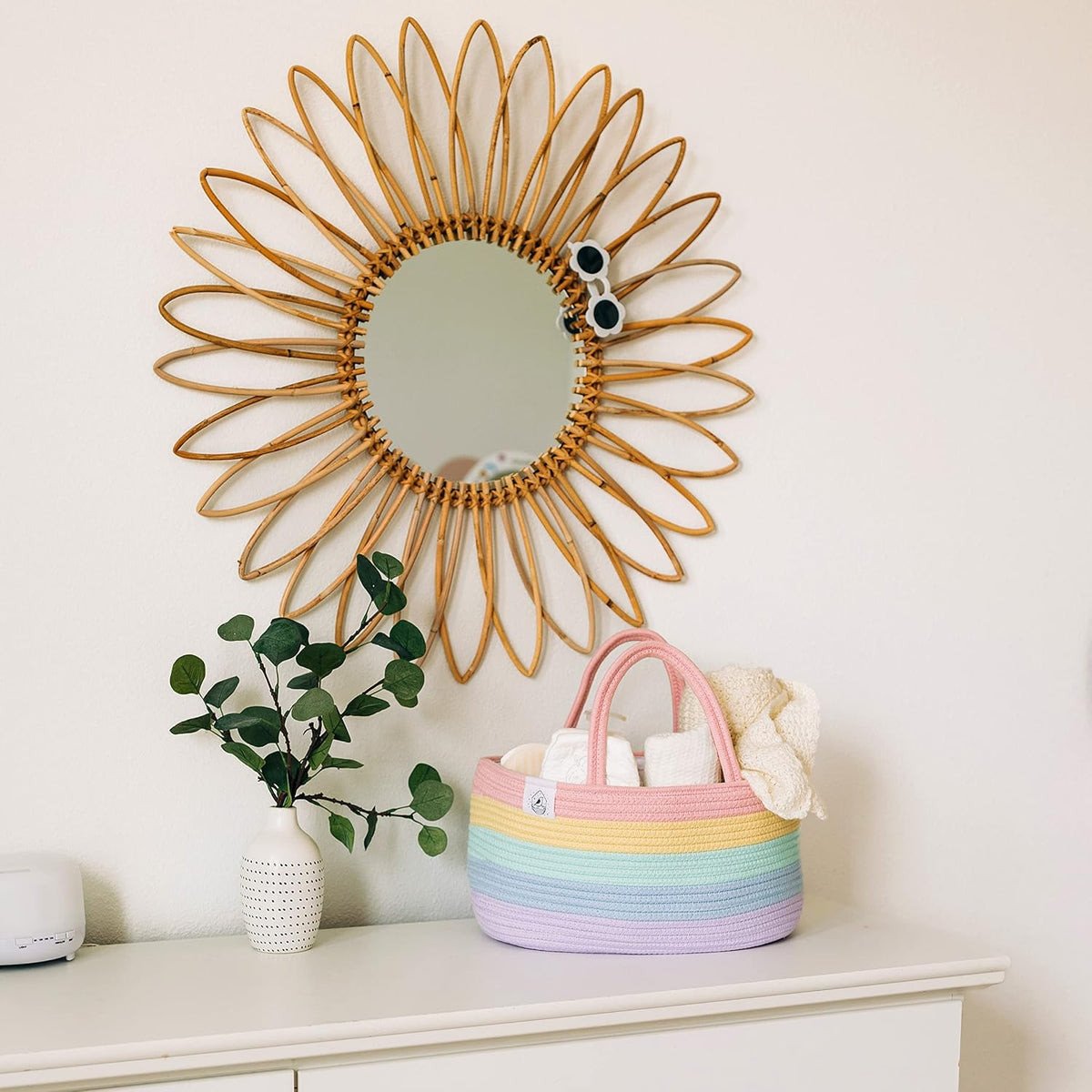 Pastel Rainbow Rope Diaper Caddy Organizer, Nursery Basket