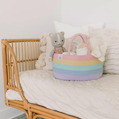 Pastel Rainbow Rope Diaper Caddy Organizer, Nursery Basket