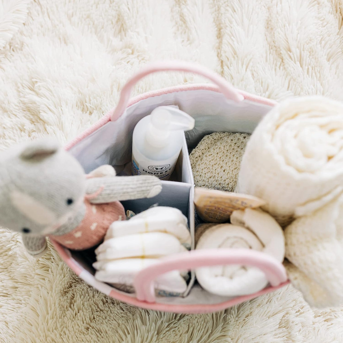 Pastel Rainbow Rope Diaper Caddy Organizer, Nursery Basket