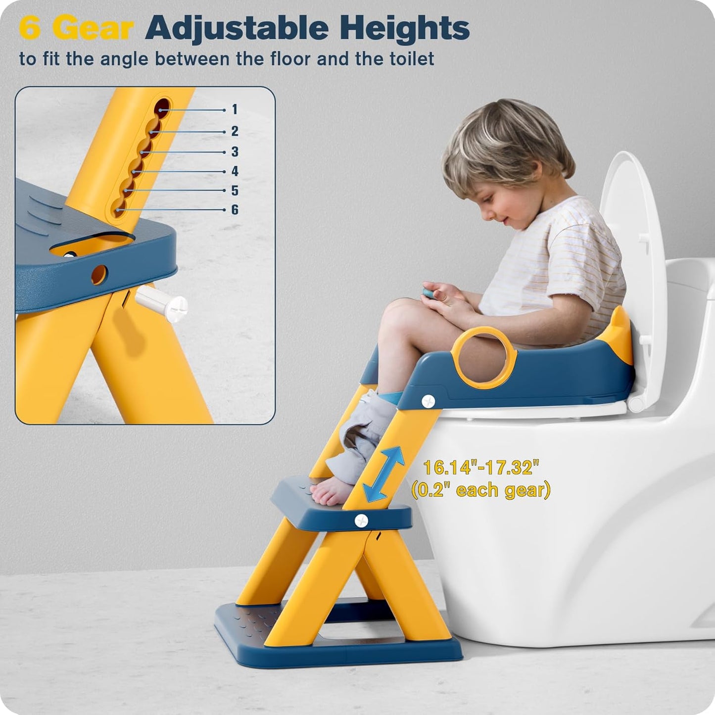 ® Potty Training Seat, Toddler Toilet Seat for Kids Boys Girls, 2 in1 Potty Training Toilet with Step Stool, 6 Adjustable Height, Splash Guard, Stable Triangular Anti-Slip Design