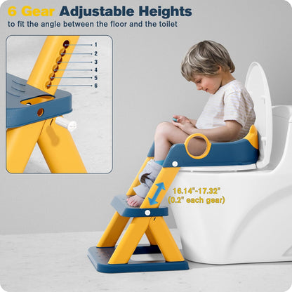 ® Potty Training Seat, Toddler Toilet Seat for Kids Boys Girls, 2 in1 Potty Training Toilet with Step Stool, 6 Adjustable Height, Splash Guard, Stable Triangular Anti-Slip Design