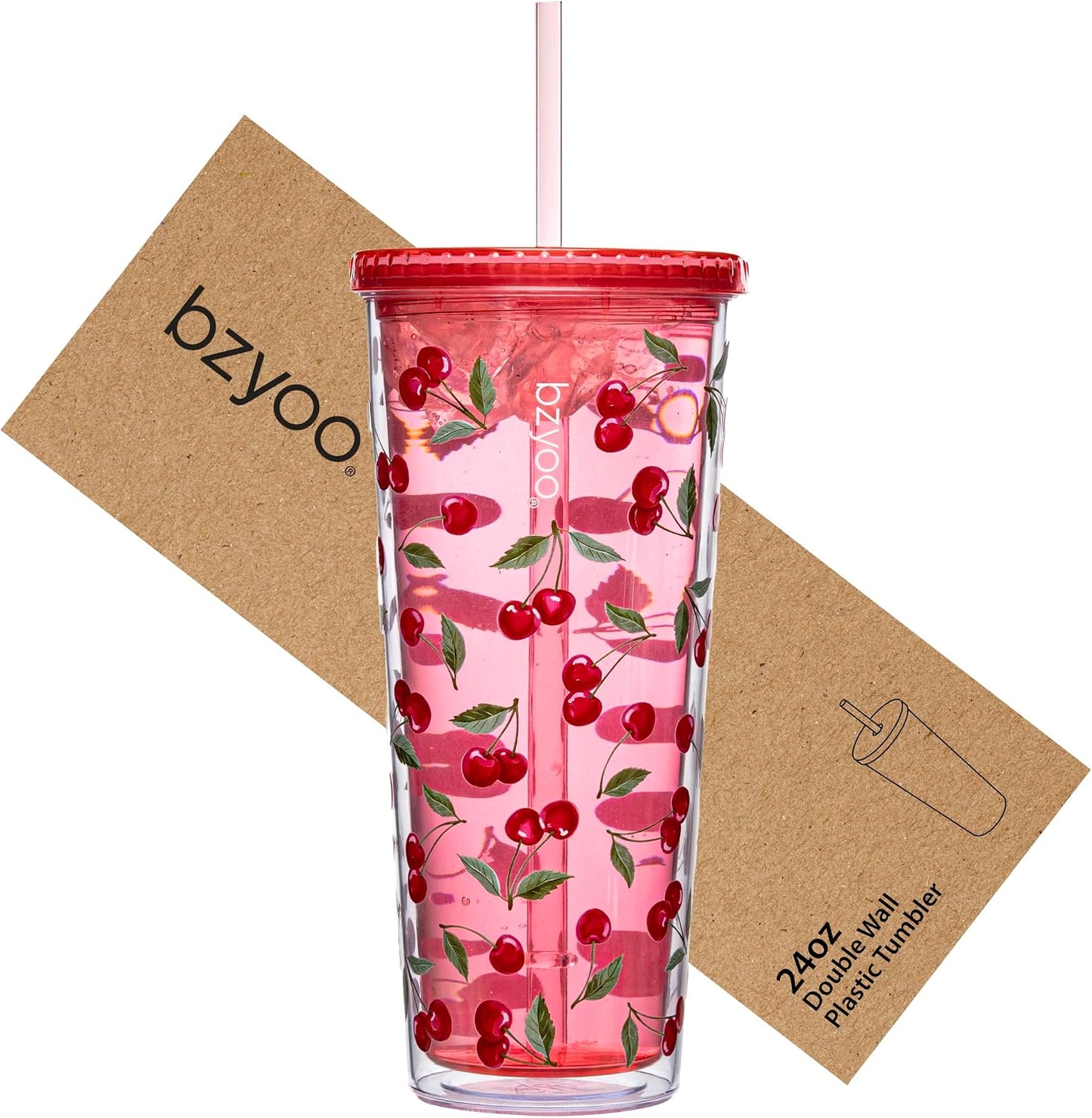 24oz Plastic Tumbler Cup, Lid & Straw, Iced Coffee, Purple Butterfly | SIP Double wall reusable cup for iced tea and smoothies. BPA-free, 710ml, dishwasher safe, fits cup holders.