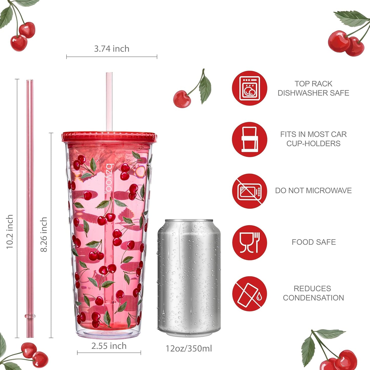 24oz Plastic Tumbler Cup, Lid & Straw, Iced Coffee, Purple Butterfly | SIP Double wall reusable cup for iced tea and smoothies. BPA-free, 710ml, dishwasher safe, fits cup holders.