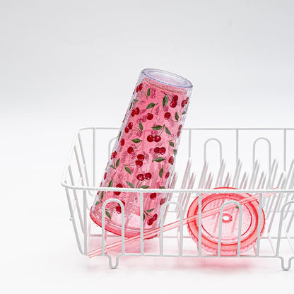 24oz Plastic Tumbler Cup, Lid & Straw, Iced Coffee, Purple Butterfly | SIP Double wall reusable cup for iced tea and smoothies. BPA-free, 710ml, dishwasher safe, fits cup holders.