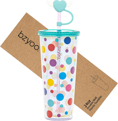 24oz Plastic Tumbler Cup, Lid & Straw, Iced Coffee, Purple Butterfly | SIP Double wall reusable cup for iced tea and smoothies. BPA-free, 710ml, dishwasher safe, fits cup holders.