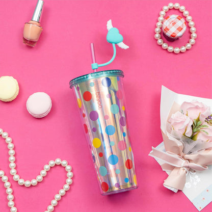 24oz Plastic Tumbler Cup, Lid & Straw, Iced Coffee, Purple Butterfly | SIP Double wall reusable cup for iced tea and smoothies. BPA-free, 710ml, dishwasher safe, fits cup holders.