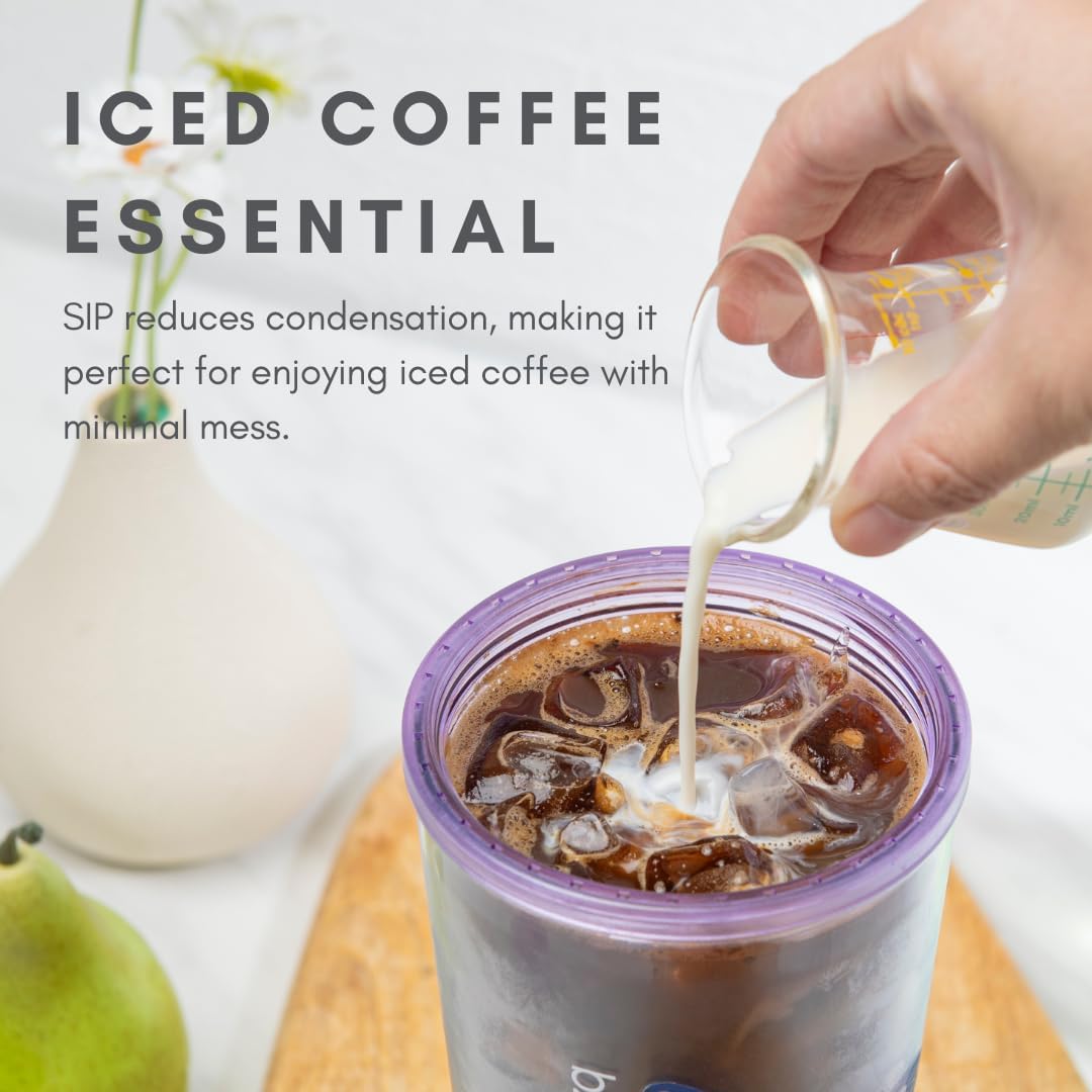 24oz Plastic Tumbler Cup, Lid & Straw, Iced Coffee, Purple Butterfly | SIP Double wall reusable cup for iced tea and smoothies. BPA-free, 710ml, dishwasher safe, fits cup holders.