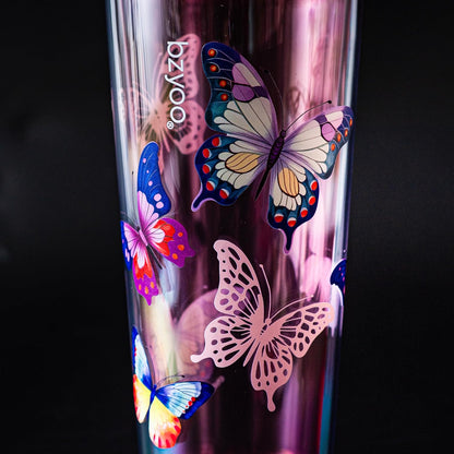 24oz Plastic Tumbler Cup, Lid & Straw, Iced Coffee, Purple Butterfly | SIP Double wall reusable cup for iced tea and smoothies. BPA-free, 710ml, dishwasher safe, fits cup holders.