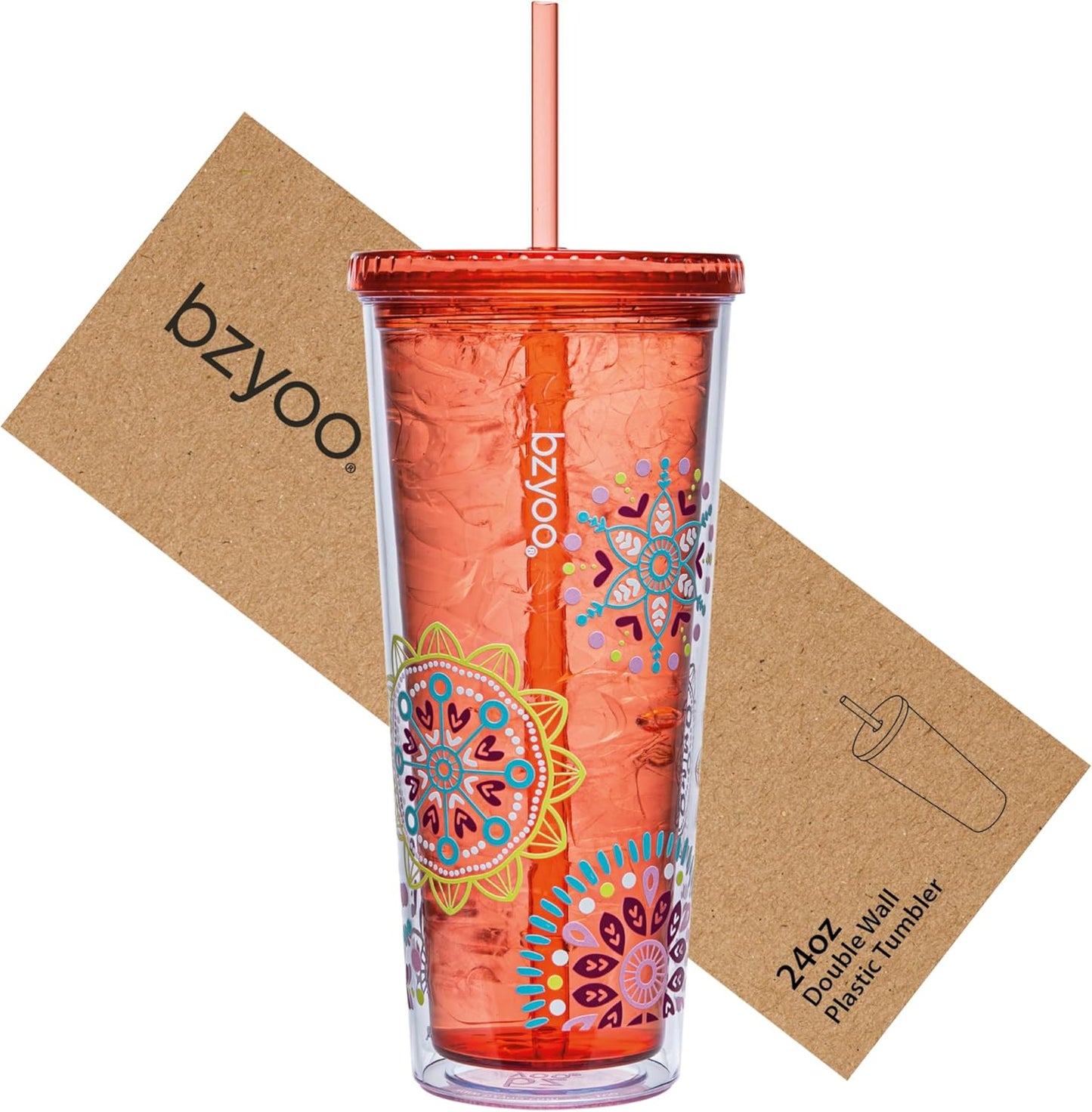 24oz Plastic Tumbler Cup, Lid & Straw, Iced Coffee, Purple Butterfly | SIP Double wall reusable cup for iced tea and smoothies. BPA-free, 710ml, dishwasher safe, fits cup holders.